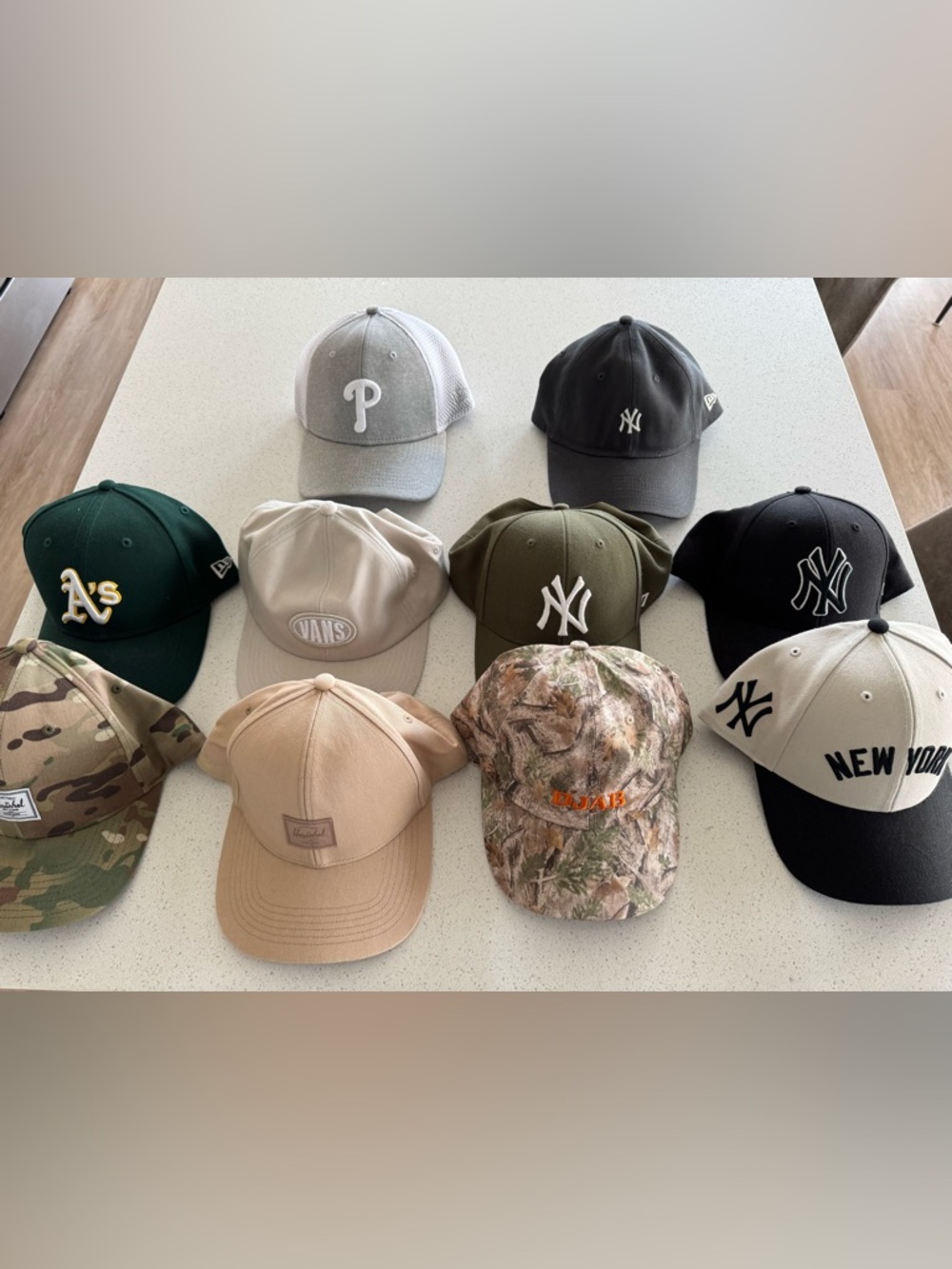Mixed Baseball Cap Lot with NY & Team Logos - Neutral & Camo Tones